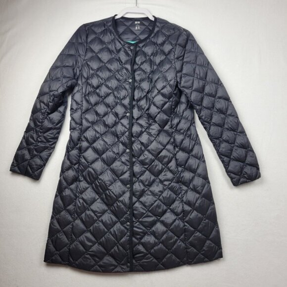Uniqlo Diamond Quilted Down Coat Women L Long Jacket Lightweight Packable - Picture 1 of 14